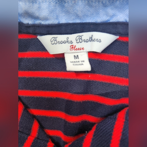 Brooks Brothers Girls dress with navy/red stripes and chambray blue collar/cuffs - Picture 2 of 5